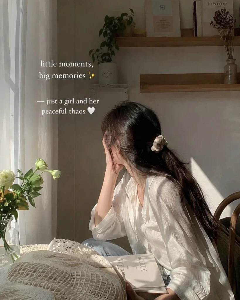 Aesthetic candid photo with natural light paired with an Instagram-ready candid caption