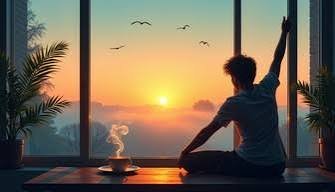  Person enjoying a peaceful sunrise morning while creating an Instagram post