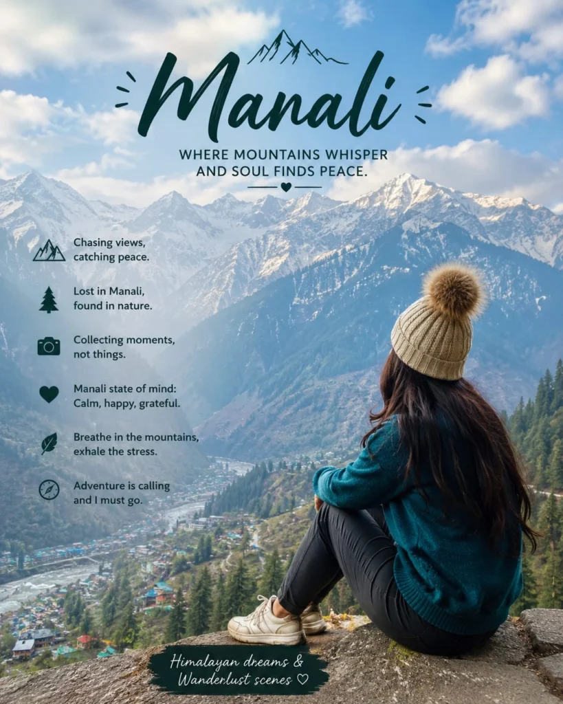 Manali captions for Instagram with a traveller enjoying a scenic Himalayan mountain view