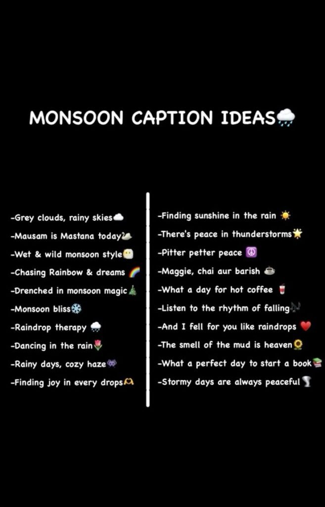 Rainy selfie captions for Instagram with monsoon vibes
