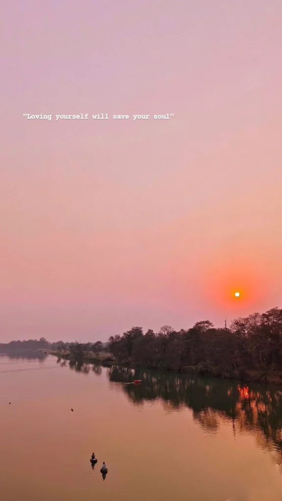  Sunset River Captions for Instagram with golden river reflections